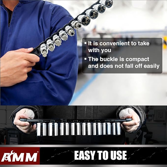 AMM 6-Piece Socket Organizer, 1/2 inch Drive ABS Tools Socket Holder,Heavy Duty Socket Racks, Premium Quality Socket Clip Rail Holder,The best tool trays in the garage