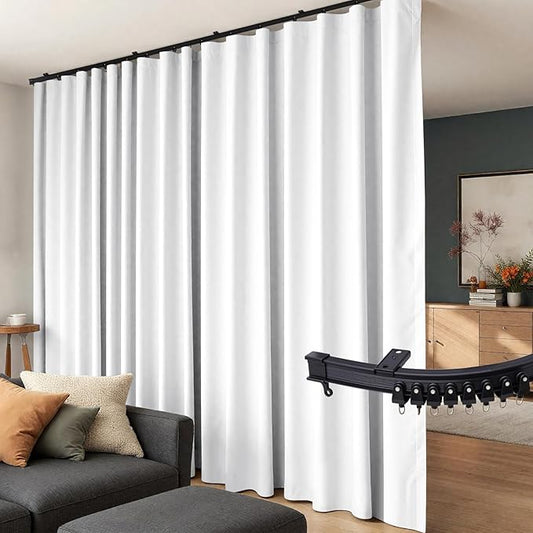 Room Divider Curtains Flexible Ceiling Tracks set Curtain track Ceiling Mount Blackout Curtain for Living Room Bedroom Ceiling Curtain Rod Privacy Divider Panel W100xH108 GreyishWhite Drape&Black rail