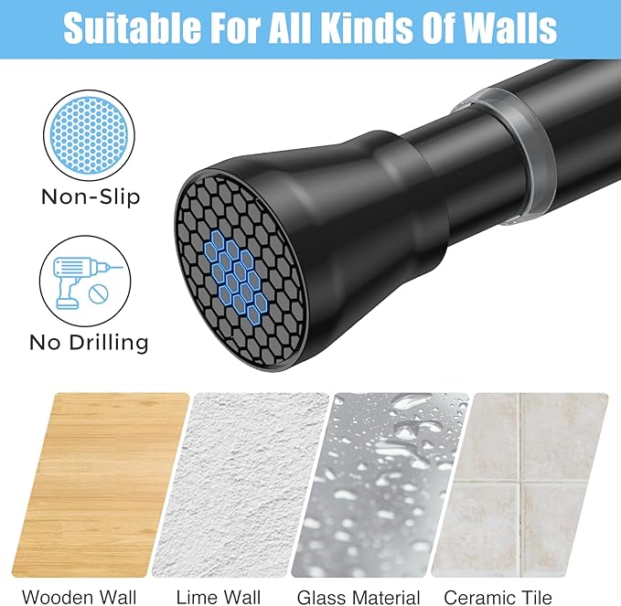 2PCS Black Tension Rods for Windows 28 to 48 Inch Adjustable Curtain Rod 7/8" Diameter Rust-Free Spring Tension Curtain Rod No Drilling Small Shower Rods for Bathroom Doorway Kitchen Closet