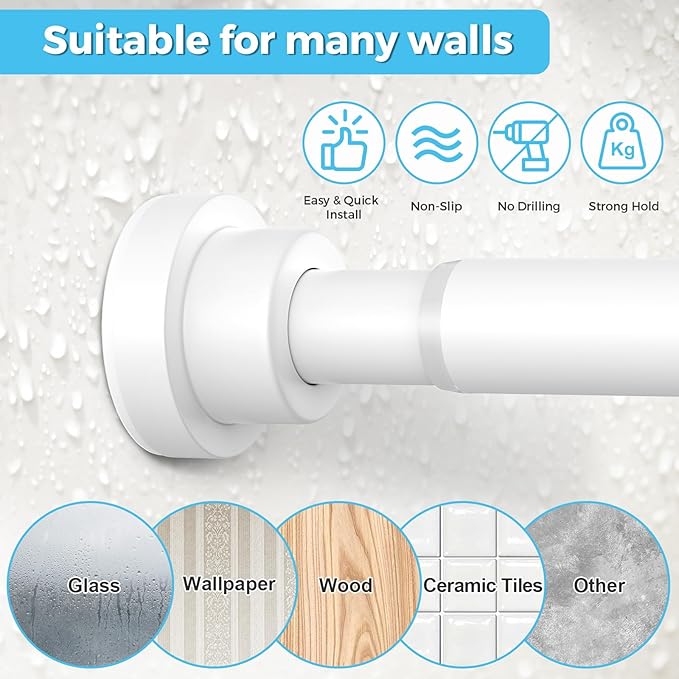 Tension Curtain Rod 30 To 49 Inch White Tension Rods Adjustable Spring Loaded Curtain Rods 7/8" No Drilling Tension Rods For Windows Bedroom Closet Doorway Door