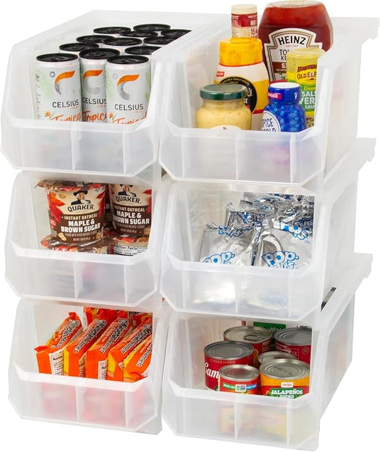 ReadySpace Large Plastic Storage Bins, Stackable Organizer Containers for Closet Pantry Shelf Garage and Office Organization, Clear, 6 Pack