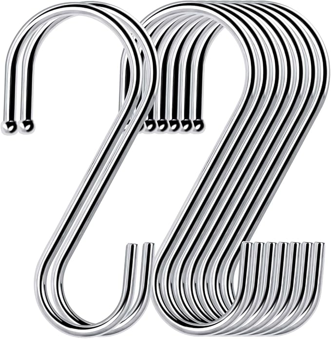 ESFUN 24 Pack S Hooks for Hanging, 3.5 inch Metal S Shaped Hook Heavy Duty Hanging Hooks for Pot Rack, Pans Plant, Towels, Jeans, Closet, Clothes, Hats, Cups in Kitchen, Bathroom, Bedroom and Office