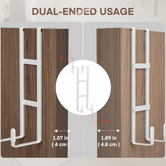 FYY 2 Packs Over The Door Hooks, Double Sided Door Hanger Hook - Heavy Duty No Drill Wall Hooks for Hanging Coats, Towels, Bags, Kitchen Closet Fits Most Doors Up to 1-7/8" Thickness (7.8" L, White)