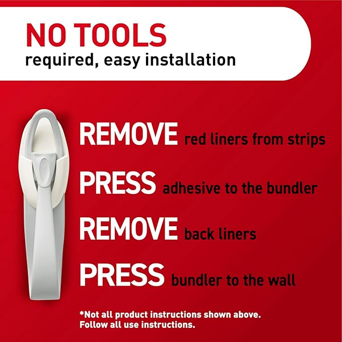 Command Cord Bundlers, Damage-Free Hanging Cord Organizer, No Tools Cord Bundler for Hanging Electrical Cables, 6 Gray Cord Bundlers and 12 Strips