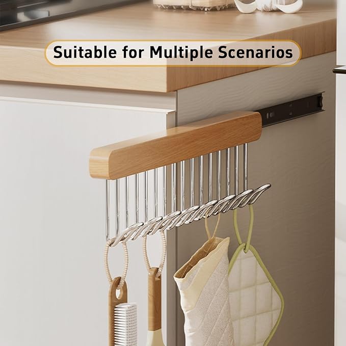 16.2 inch valet rods for closets, extendable and pull-out wardrobe pole for hanging clothes, wardrobe pole with metal hooks, closet valet rod slide out(Left hook)