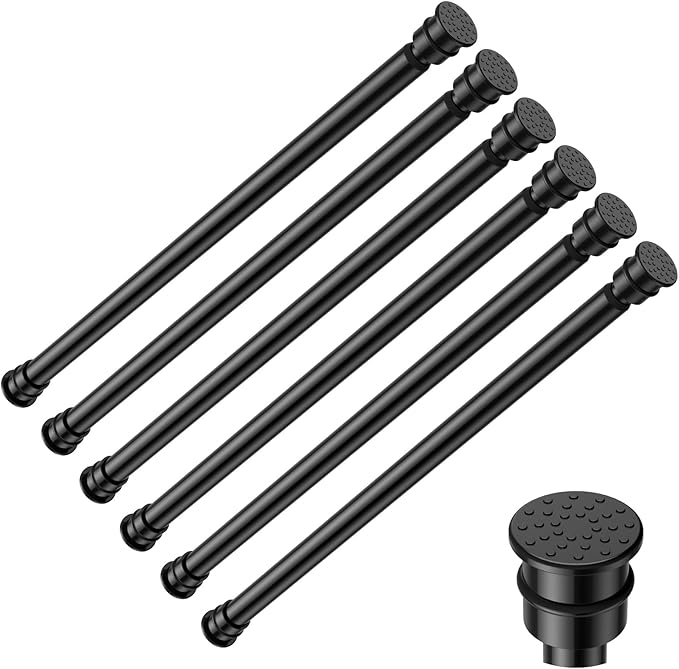 Tension Curtain Rod 17 to 28 Inch Adjustable Tension Rods 6 Pack Expandable Spring Tension Rod Black No Drilling for Closet Kitchen Cupboard Wardrobe Door Bookshelf DIY Projects