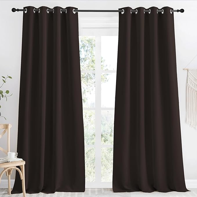 NICETOWN Kitchen Blackout Window Curtain Panel, Toffee Brown, 1 Panel, 55 by 96 inches Long, Home Fashion Thermal Insulated Solid Grommet Room Darkening Drape for Apartment