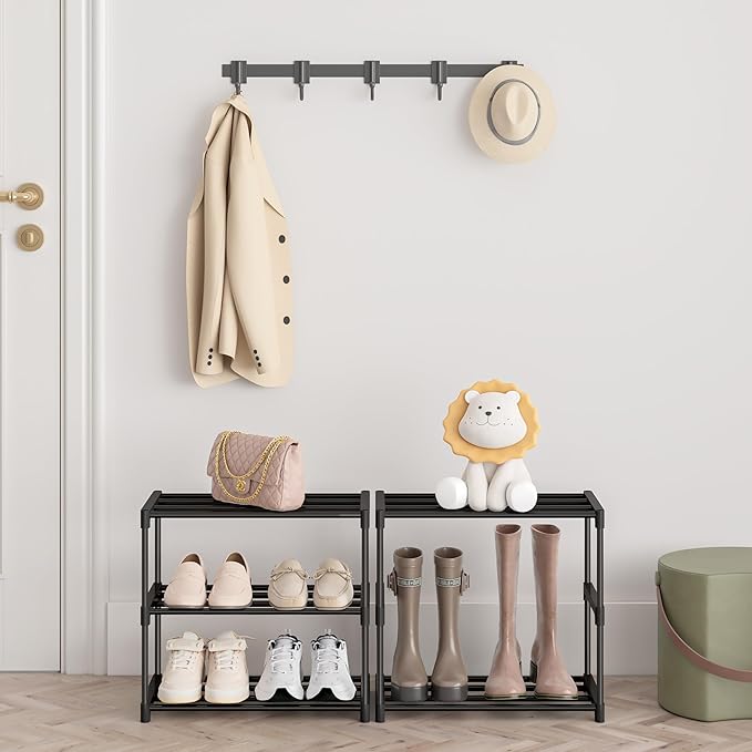3 Tier Small Shoe Rack, Narrow Stackable Shoe Shelf for Kids Toddler Adult, Lightweight Shoe Rack Stand for Closet Dorm Storage Organizer, Front Door Entrance, Entryway