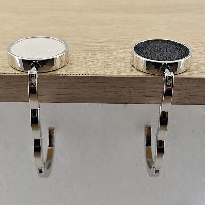2 Pack Bling Foldable Purse Hooks for Table & Desk | Women's Handbag Hangers | Anti-Slip & Portable | Perfect for Dining Out & Office Use | Mixed Color (Black & White)