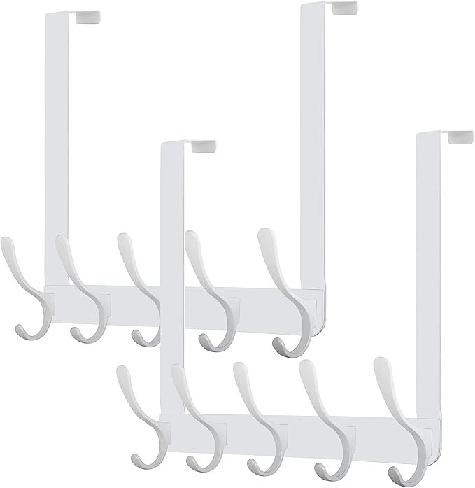 WEBI Over The Door Hook 5 Coat Hooks,Over The Door Towel Rack,Door Hanger Coat Rack Towel Hanger for Hanging Coats,Clothes,Bathroom,White,2 Packs