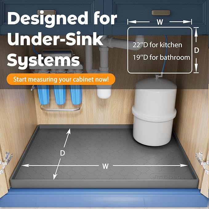 Jin&Bao Waterproof Under Sink Mat 37" x 19", Thick Silicone Mat Cabinet Protector for Kitchen and Bathroom, Shelf Liner, Home Organizer and Storage, Multipurpose Tray for Gadgets and Essentials