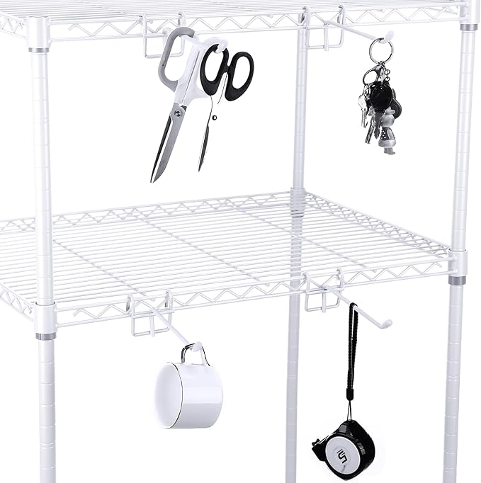 MorningRo 4 Pcs Accessory Hooks for Wire Shelving with Rubber Cover Heavy Duty Metal Hooks for Hanging Kitchen Utensils Wire Shelf Accessories Room Organization (White)