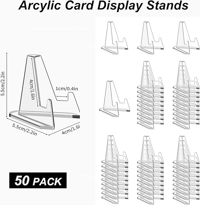 50 Packs Card Display Stand, 2.2 inch Acrylic Easel Mini Card Stand for Sports Graded Trading Baseball Football Card