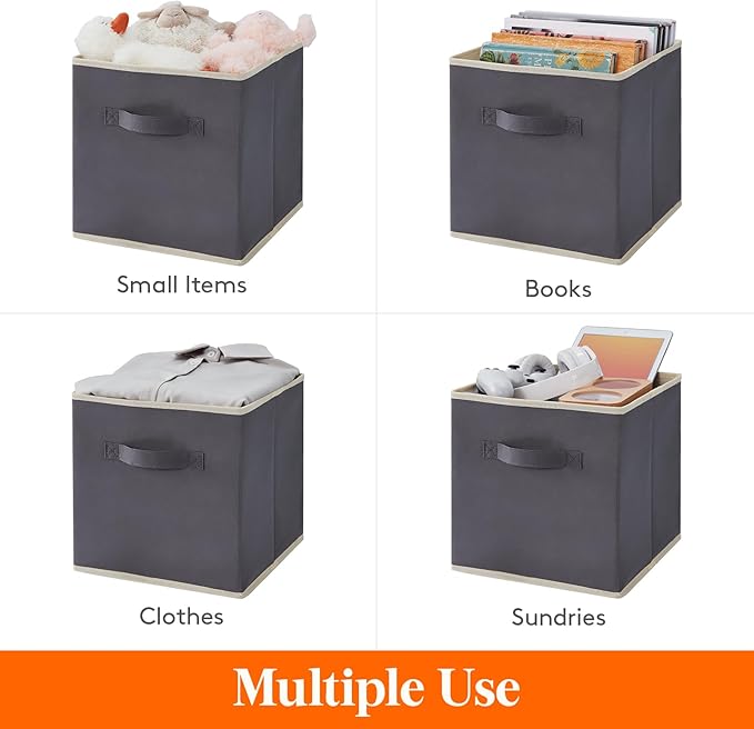 Lifewit Storage Cubes, Foldable Decorative Fabric Storage Baskets for Organizing Home Organizers with Handles for Shelves, Closet, 13 Inch Bins, 36L Gray, 10 Packs