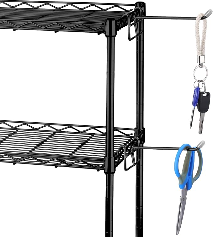 MorningRo 4 Pcs Accessory Hooks for Wire Shelving with Rubber Cover Heavy Duty Metal Hooks for Hanging Kitchen Utensils Wire Shelf Accessories Room Organization (Black)