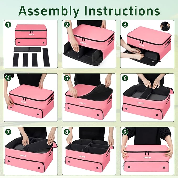 ANILD Golf Trunk Organizer, 2 Layer Golf Storage Case with Separate Ventilated Compartment for 2 Pair Shoes, for Balls, Tees, Clothes, Gloves, Accessories, Golfer Gifts