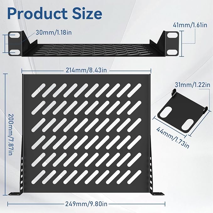 10 inch 1U Server Rack Shelf, Ventilated Rack-Mounted Cantilever Tray for 10" Network Equipment Cabinet or Rack, Solid Build Quality and Excellent Ventilation