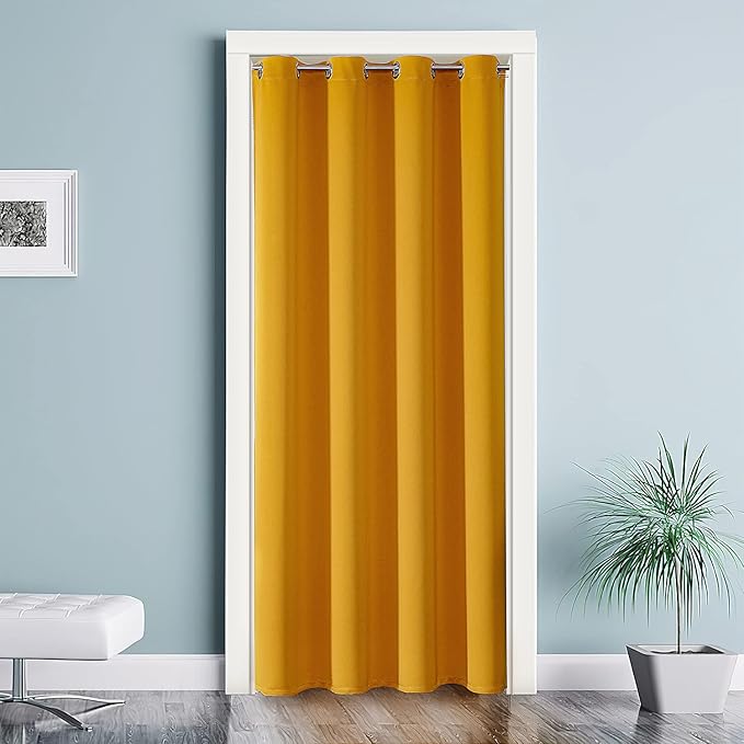 ChrisDowa Blackout Door Curtain for Doorway Privacy, Grommet Closet Curtain for bedroom closet door, Thermal Insulated Temporary Door Cover Room Divider Curtain (1 Panel, Mustard Yellow, 52 x 80 Inch)