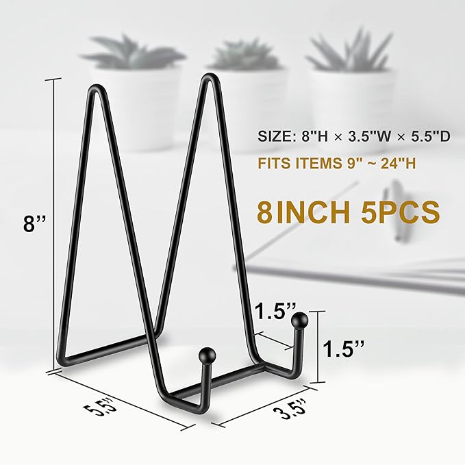 Hoewina 5 Pack 8 Inch Plate Stands for Display, Plate Holder Display Stands, Metal Frame holder stand for Book, Picture, Decorative Plate, Photo and Platter, Tabletop Art