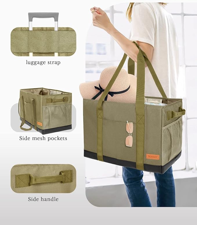WONDAY Extra Large Utility Tote Bag - Standing Reusable Grocery Bag with Handle, Collapsible Storage for Shopping, Beach