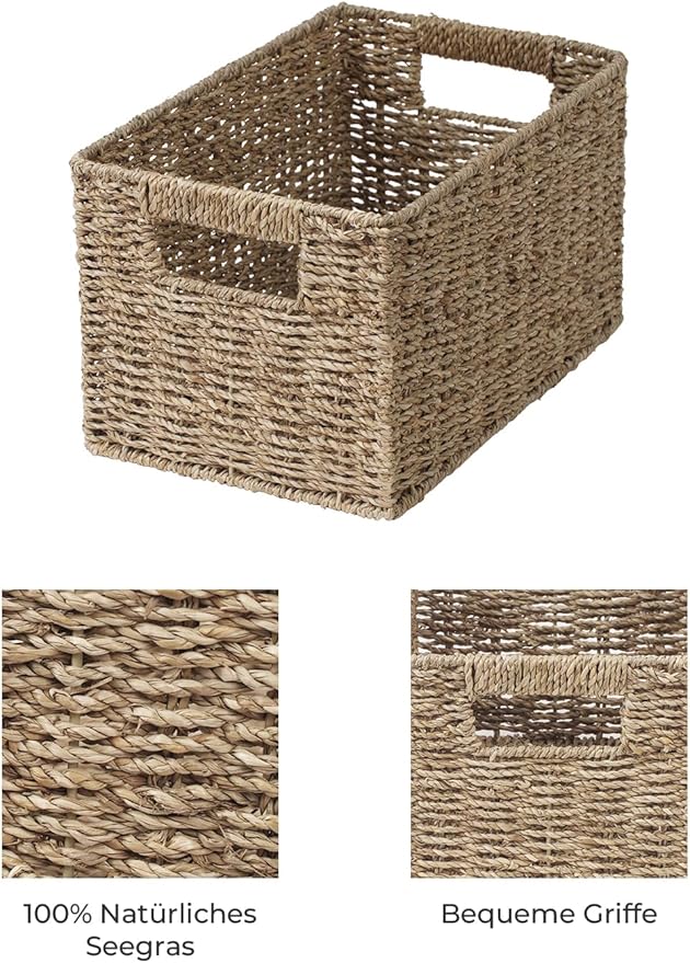 StorageWorks Wicker Storage Basket for Organizing, Medium Seagrass Storage Baskets with Built-in Handles for Pantry, Shelves,2-Pack