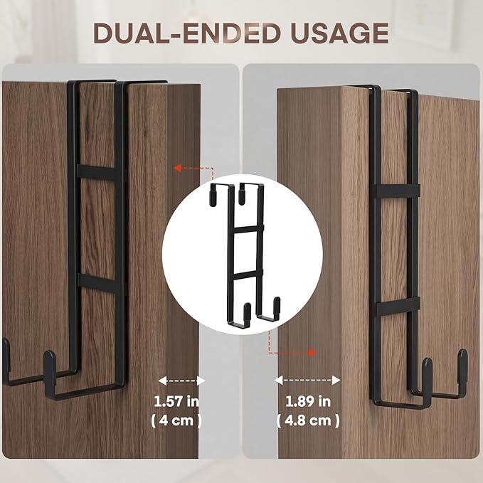 FYY 2 Packs Over The Door Hooks, Double Sided Door Hanger Hook - Heavy Duty No Drill Wall Hooks for Hanging Coats, Towels, Bags, Kitchen Closet Fits Most Doors Up to 1-7/8" Thickness (7.8" L, Black)