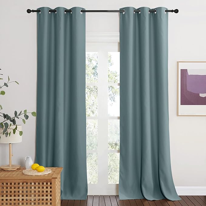 NICETOWN Blackout Curtains - Grommet Thermal Insulated Room Darkening Bedroom and Living Room Curtain, Grommet Closet Curtains Temporary Door, Single Panel, 42 x 95 Inch, Greyish Blue