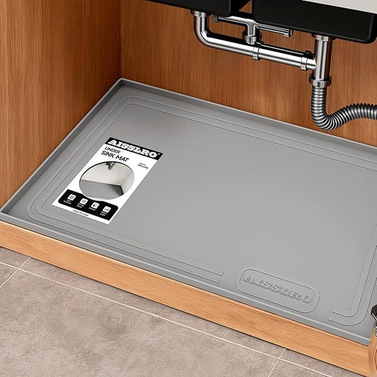 Aisslro Under Sink Mat 31" X 22", Waterproof Silicone Under Sink Mats for Kitchen, Anti-Leak Shelf Liner & Cabinet Protector with Raised Edge, [BPA Free] Bathroom Tray Home Organizer, Gray