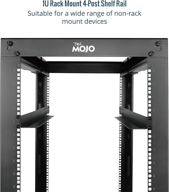 Tecmojo 2 Pack 1U Universal Rack Mount Rails,4-Post Server Rack Shelf Rail with 20.9"-32" Adjustable Depth Fit for Non-Rack Mountable Server/Networking/AV/IT Equipment