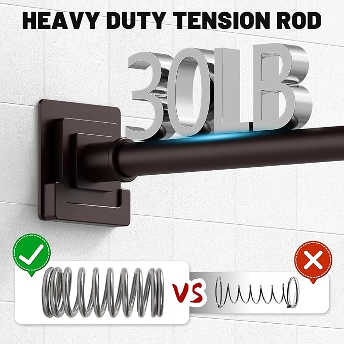 Brown Shower Curtain Rod 31-79 inches, Stainless Steel Shower Rod & Tension Rod, Adjustable Tension Shower Curtain Rod for Bathroom, Windows, Closet