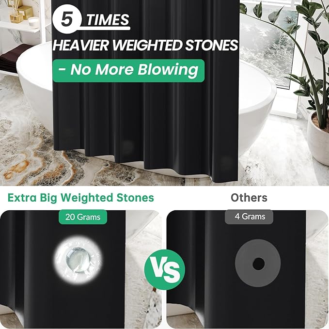 AmazerBath Stall Shower Curtain 36x72, Black Shower Curtain Plastic, Small Shower Curtain Liner Black Heavy Duty Thick PEVA, Walk in Shower Liner with 2 Weighted Stones and 6 Grommet Holes