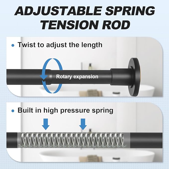 CorkLatta 2 Pack Black Shower Curtain Rod 31 to 43 Inch,1 Inch Diameter Adjustable Spring Tension Stainless Steel Telescoping Rod,Easy Install,No Rust