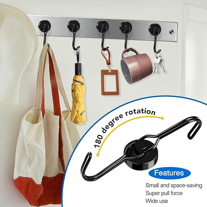 LOVIMAG Hooks, 40lbs+ Magnetic Magnet Hook 2026 Cruise Cabin Ship Essentials Heavy Duty Strong Refrigerator Fridge Hanging for Classroom Beach Vacation Kitchen Grills Home Mug Hanger (6 Pack), Black