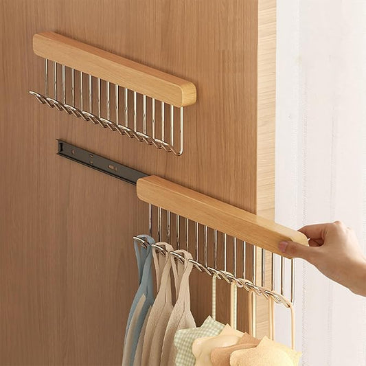 12 inch valet rods for closets, extendable and pull-out wardrobe pole for hanging clothes,bras,tie,belt,wardrobe pole with metal hooks, closet valet rod slide out,hanger wall（Right hook)