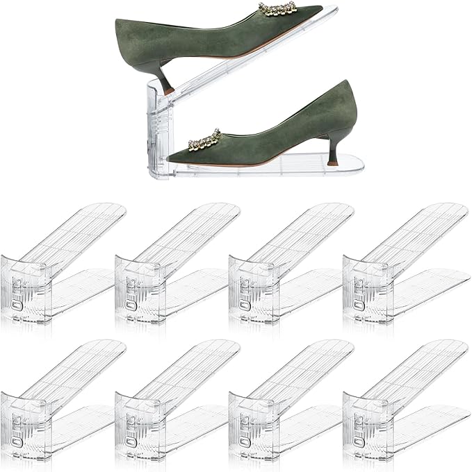 Clear Shoe Slot Organizer, 8 Pack Adjustable Shoe Slots Organizer for Closet Clear Shoe Stackers Shoe Rack Holder Shoe Space Savers for a Pair of Shoes