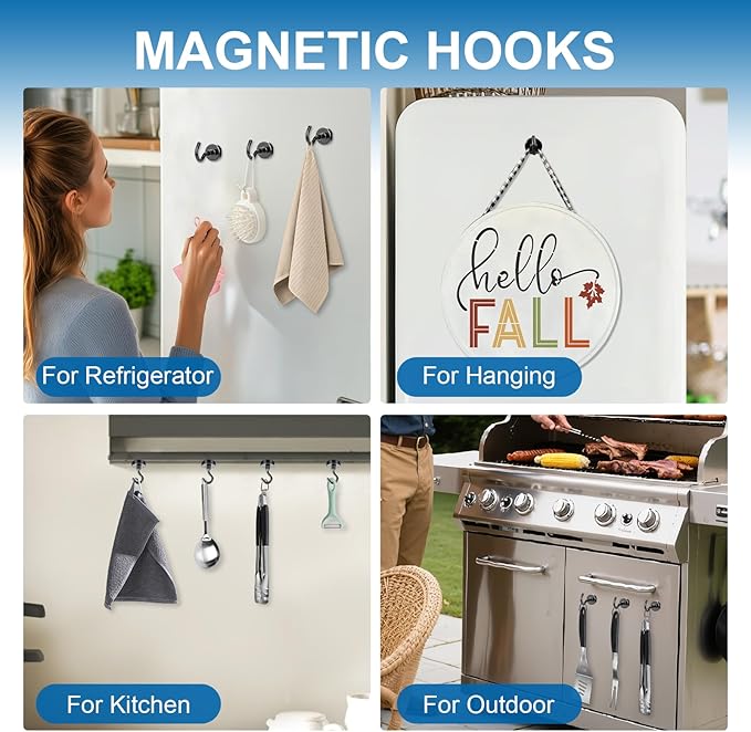 LOVIMAG Magnetic Hooks for Cruise Cabins, 85lbs Black Magnetic Hooks for Classroom, Strong Magnets with Hook for Hanging, Neodymium Magnet Hook for Fridge, Ceiling, Locker, Camper, Travel-25 Pcs