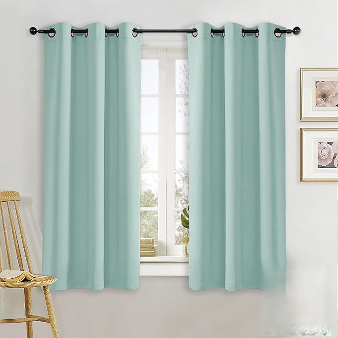 NICETOWN Blackout Curtain Blind for Bedroom, Single Panel, W34 x L63 inches, Aqua Blue, Thermal Insulated Grommet Blackout Room Darkening Drape/Drapery