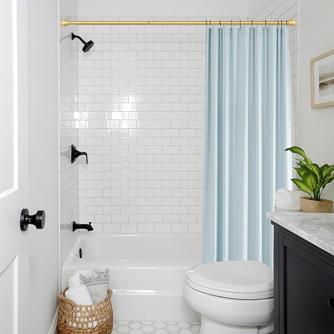 1Pack Gold Spring Tension Curtain Rod 45-78 Inches, 7/8" Diameter Adjustable Shower Curtain Rod No Drill, Anti-slip Heavy Duty Spring Curtain Rod for Windows Bathroom Kitchen Closet Doorway