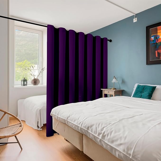 ChrisDowa Room Divider Curtain 108 Inches Long, Wide Blackout Sliding Door Curtain for Bedroom, Room Darkening Privacy Window Curtain for Patio Door (1 Panel Set, Royal Purple, 100 x 108 Inch)