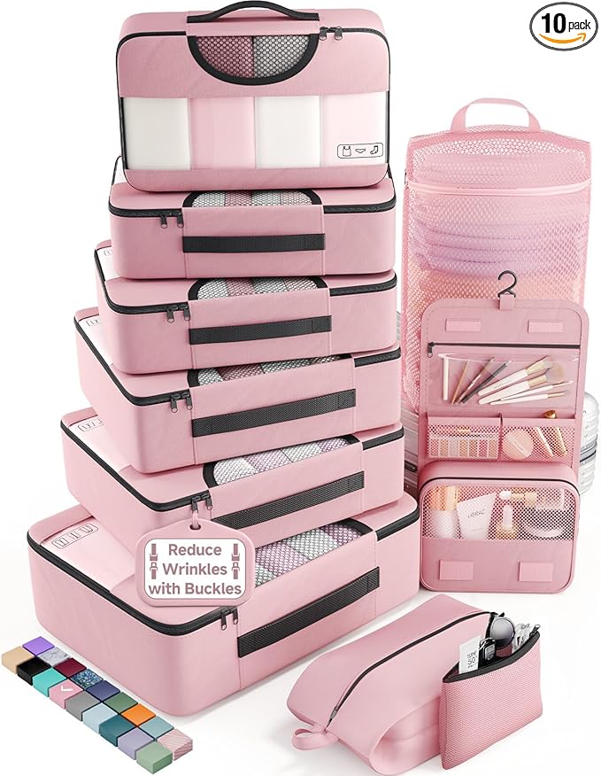 Veken 10 Set Packing Cubes for Travel Essential, Suitcase Organizer Bags in 4 Sizes, Carry-On Luggage Accessories with Large Laundry & Shoes Bag, Must-Have for Airplane, Road Trip & Camping