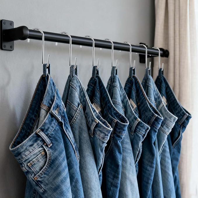 ESFUN 18 Pack Heavy Duty S Hooks for Hanging, Variety Sizes 6 PCS Large 4"/ 6 PCS Medium 3"/ 6 PCS Small 2.4" Pot Rack Hooks, Metal S Shaped Hanger Hooks for Hanging Jeans Pans Cups Plant Basket