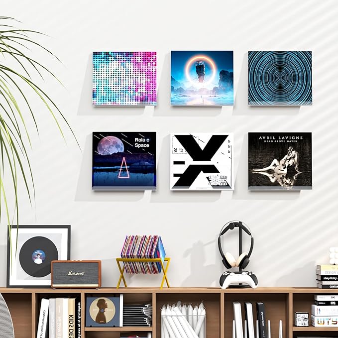 6 Pack Vinyl Record Shelf Wall Mount, 12 inch Record Holder for Storage & Display, Clear Floating Shelf for Kids Bookshelf, Magazine Rack, Picture Ledge