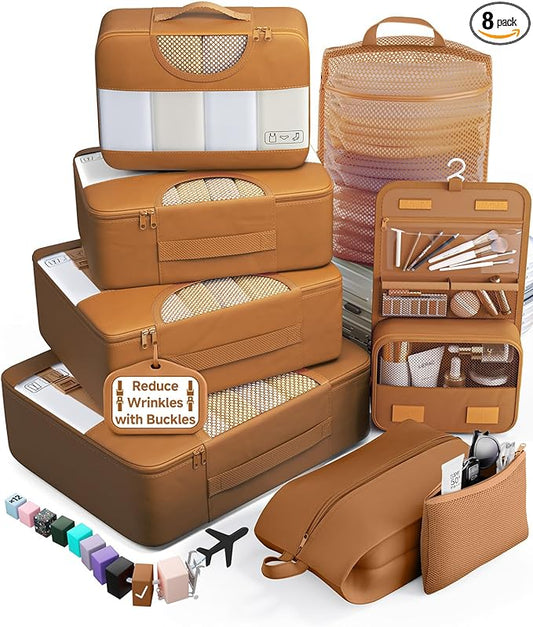 Veken 8 Set Packing Cubes for Travel Essentials, Suitcase Organizer Bags in 4 Sizes, Carry-On Luggage Accessories with Large Laundry & Shoes Bag, Must-Have for Airplane, Road Trip & Camping