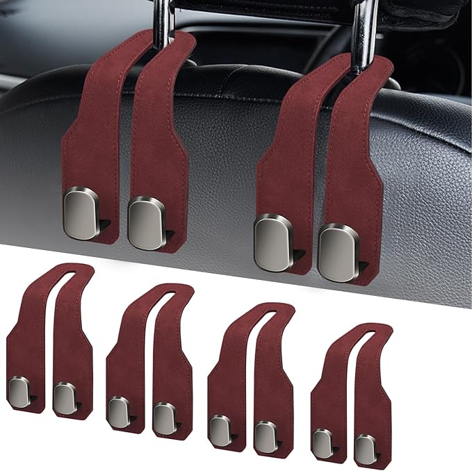 Car Seat Headrest Hooks for Purses and Bags, 4 Pack Bag Purse Holder for Car With Double Metal Hooks, Car Purse Hanger, Headrest Back Seat Handbags Hook Cute Hanging Accessories, hot pink