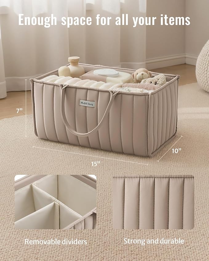 Blissful Diary Baby Diaper Caddy Organizer, Stylish Storage Basket for Newborn Essentials and Diaper Station, Gift for Baby Shower and Registry Must-Have, Sand