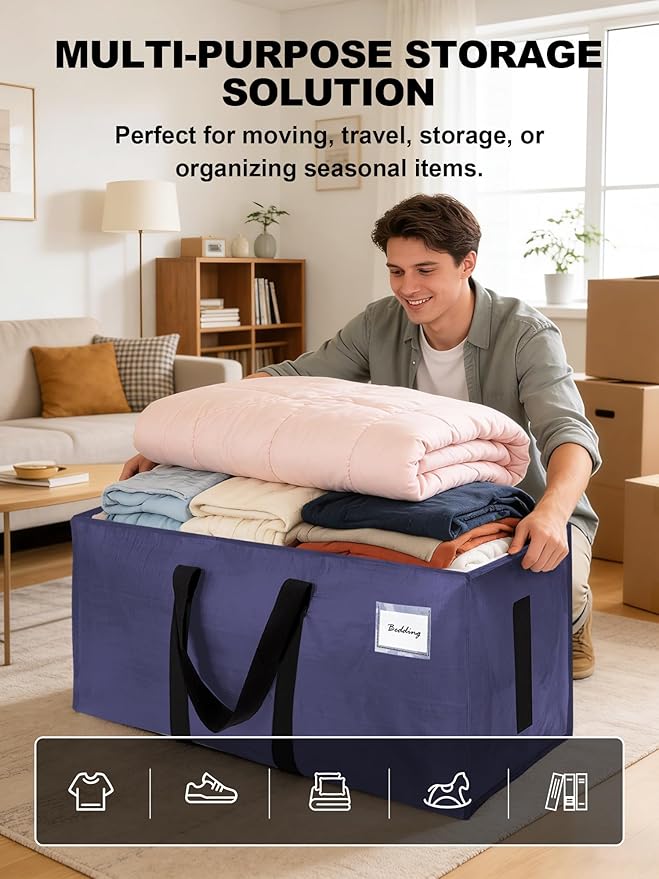 HOMESURE Supports 200lbs Heavy Duty Moving Bags - Strong Zipper & Wrap-Around Handles - Water-Resistant Storage Totes, Durable Alternative to Moving Boxes - 8 Pack - Blue