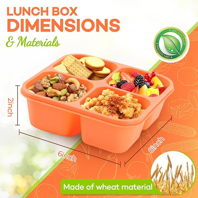 Bento Box Adult Lunch Box- 4 Pack,4 Compartment Snack Containers Reusable Meal Prep Stackable BPA-Free Lunch Containers for Home, Work, Travel (4 Color)
