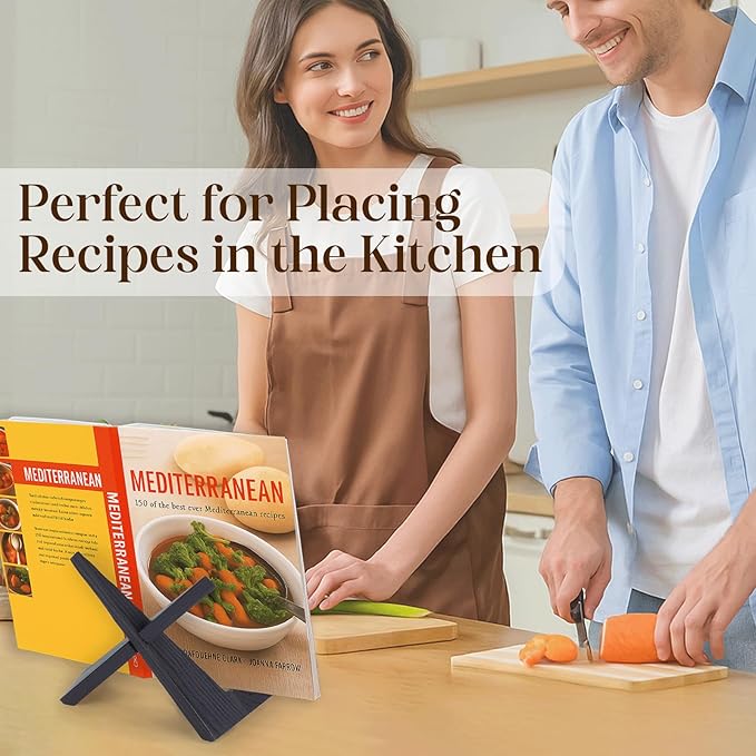 XKDOUS 2 Pack Black Plate Stands for Display 6.5 Inch Wooden Cookbook Holder Stand Decorative Picture Frame Plate Display Stand Recipe Book Holders for Kitchen Counter