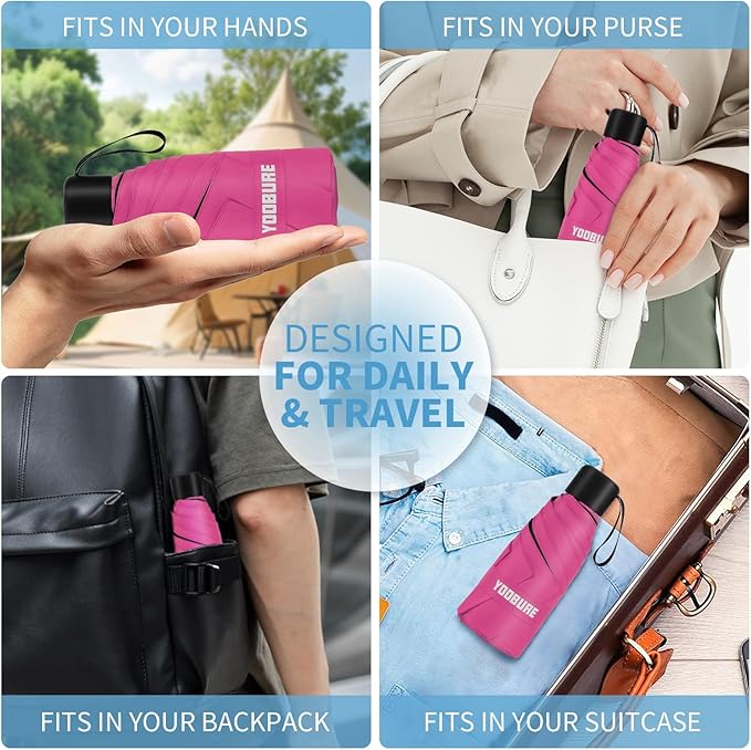 Yoobure Small Mini Umbrella with Case Light Compact Design Perfect for Travel Lightweight Portable Parasol Outdoor Sun&Rain Umbrellas