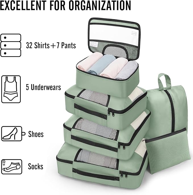 Veken 8 Set Packing Cubes for Travel Essentials, Suitcase Organizer Bags in 4 Sizes, Carry-On Luggage Accessories with Large Laundry & Shoes Bag, Must-Have for Airplane, Road Trip & Camping